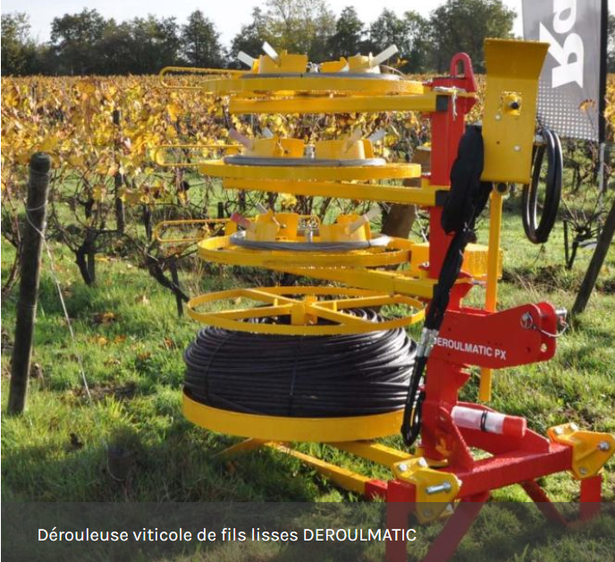 Dérouleuse viticole de fils lisses Deroulmatic Rabaud distribuée par Agrijoub
